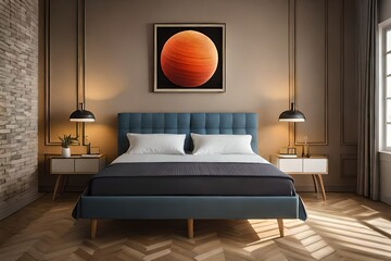 Canvas Print - design orange lamp bed autumn home bedroom decor pillow interior contemporary 