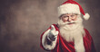 Smiling Santa Claus pointing with copy space