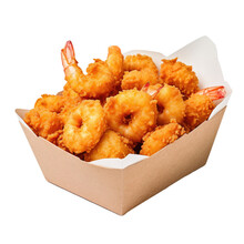 Crispy Container of Popcorn Shrimp Isolated on a Transparent Background