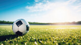Fototapeta Fototapety sport - A soccer ball lies on the green grass