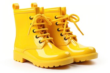 White background with isolated yellow children s boots