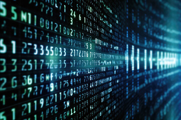 Bits and bytes binary code on a dark blue background. abstract technology background.