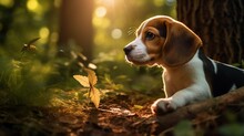 Beagle Puppy Curiously Sniffing In The Grass
