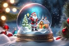 Santa Claus Inside Snow Globe. Generative AI