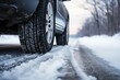 Winter tires being used on a snowy road
