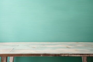 Wall Mural - Wooden deck table on mint wallpaper background with nothing on it