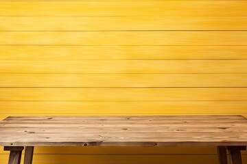 Wall Mural - Wooden table on yellow wallpaper background