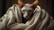 sphynx cat in a blanket