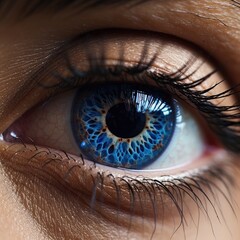 Wall Mural - Gorgeous blue eye. Closeup macro shot photography of a beautiful super attractive human eye. Generative AI	