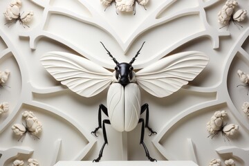 Canvas Print - A close up of a sculpture of a bug on a wall. AI.