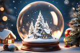 Fototapeta  - Snow globe with Christmas tree. Generative AI