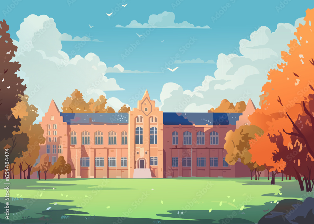University vector illustration. Flat tiny academical building. Outside ...