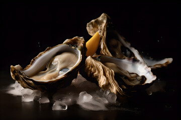 a close up of Oysters on the half shell, AI generated, Generative AI, AI Art, illustration,