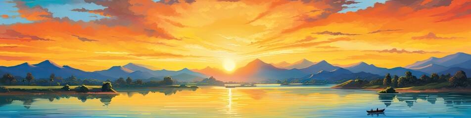 Wall Mural - an orange sunset light streaming over water Generative AI