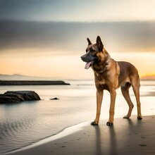 German Shepherd Dog On Beach