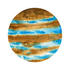 Wall Mural - Jupiter. Planets of our solar system isolated on transparent background. Watercolor Illustration on background of outer space with stars