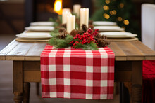 Festive Plaid And Burlap Table Runner Spread Out