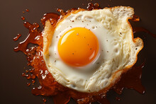 Fried Egg Isolated On Black Background.Top View