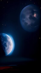Wall Mural - a surreal image of an alien moon, dotted with colossal, floating landmasses. an ethereal glow emanat