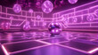 Purple 3d rendering of a futuristic background with disco balls.