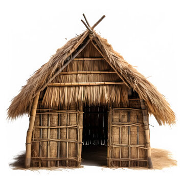 tribal thatched house png ,traditional thatched hut house isolated on transparent background ,genera