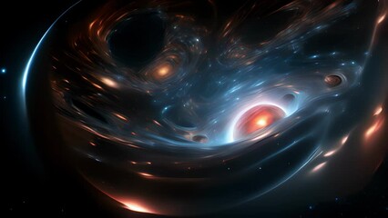 Wall Mural - on the cosmic stage, two immense black holes merge, unleashing a gravitational symphony that resonat