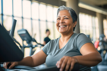 Wall Mural - Full-figured middle-aged woman exercising in gym