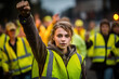 young people, teenager demonstrate and protest, wear a yellow safety vest, fictitious reason and place