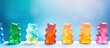 CBD infused gummy bears Therapeutic candies Colorful Marijuana leaf Natural remedy Alleviates anxiety Blank space