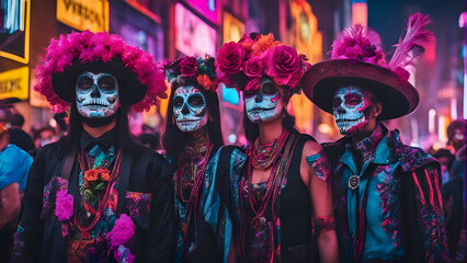 Wall Mural - Unidentified participant on a carnival of the Day of the Dead in Oaxaca. Mexico. The Day of the Dead is one of the most popular holidays in Mexico