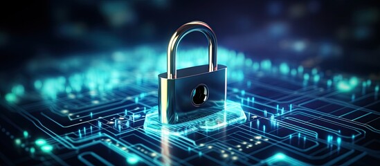 Virtual display showcasing icon representing the concept of cyber security and data protection in business technology illustration