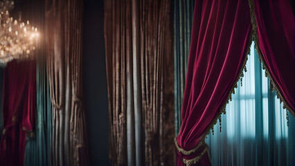 Canvas Print - Curtain in the interior of the room. Luxury interior design