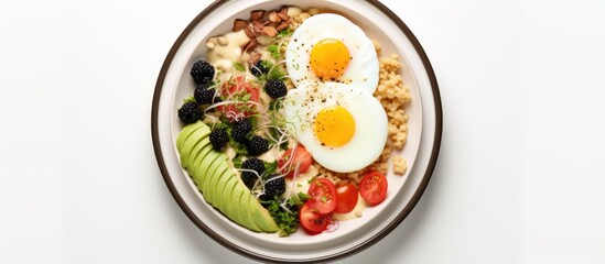 Wall Mural - Healthy breakfast plate isolated on white top view