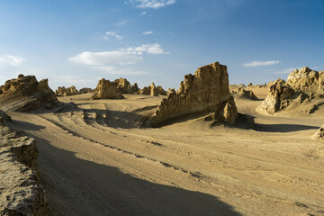 Wall Mural - Yardang landforms in the sunset