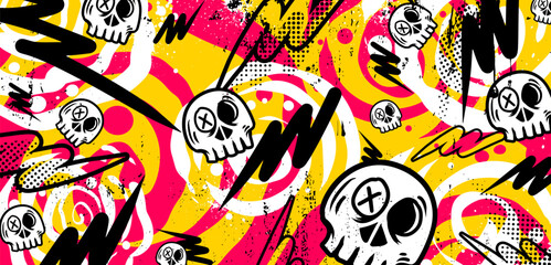 Wall Mural - Graffiti background with throw-up, scribble and tagging in vibrant colors. Abstract graffiti in vector illustrations.