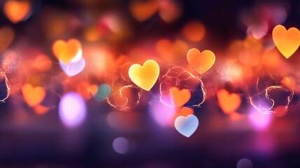 Leinwandbilder - Heart Shaped Colorful Blurred Bokeh St Valentines Day Background : Generative AI