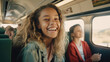 A group of young people travel on a train filled with laughter and friendship