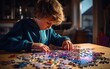 © piai - Child boy doing a puzzle. Generative AI