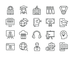 Wall Mural - e-learning, education, online school, webinar thin line icons. editable stroke. for website marketin