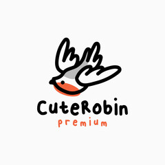 Wall Mural - robin bird quirky playful outline cartoon logo vector icon illustration