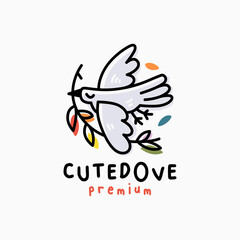 Wall Mural - quirky cute dove cartoon outline vector logo icon illustration