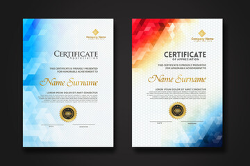 Wall Mural - Set modern certificate template with gradation colorful polygon shape ornament