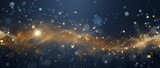 Fototapeta Kosmos - New year, Christmas background with gold stars and sparkling. Abstract background with Dark blue and gold particle. Christmas Golden light shine particles bokeh on navy background.