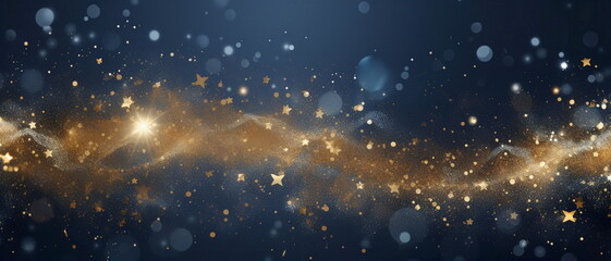 new year, christmas background with gold stars and sparkling. abstract background with dark blue and