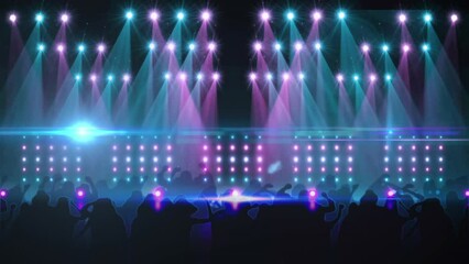 Sticker - Animation of silhouette crowd dancing at music concert against illuminated stage lights