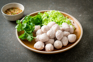 Canvas Print - pork meatball with vegetable and spicy sauce