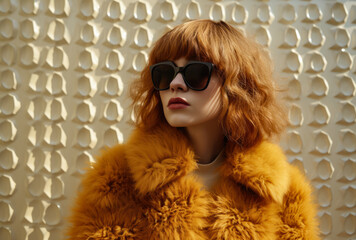 confident young woman in sunglasses and a fur coat