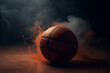 Basketball on the floor in colored smoke