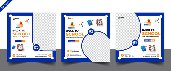 School admission social media post banner template, educational social media post square flyer back to school .