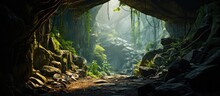 Mysterious Cave Corridor Leads To Green Forest